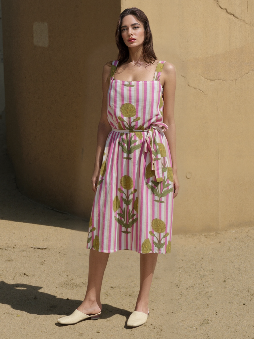 Pink Stripe Buta Dress
