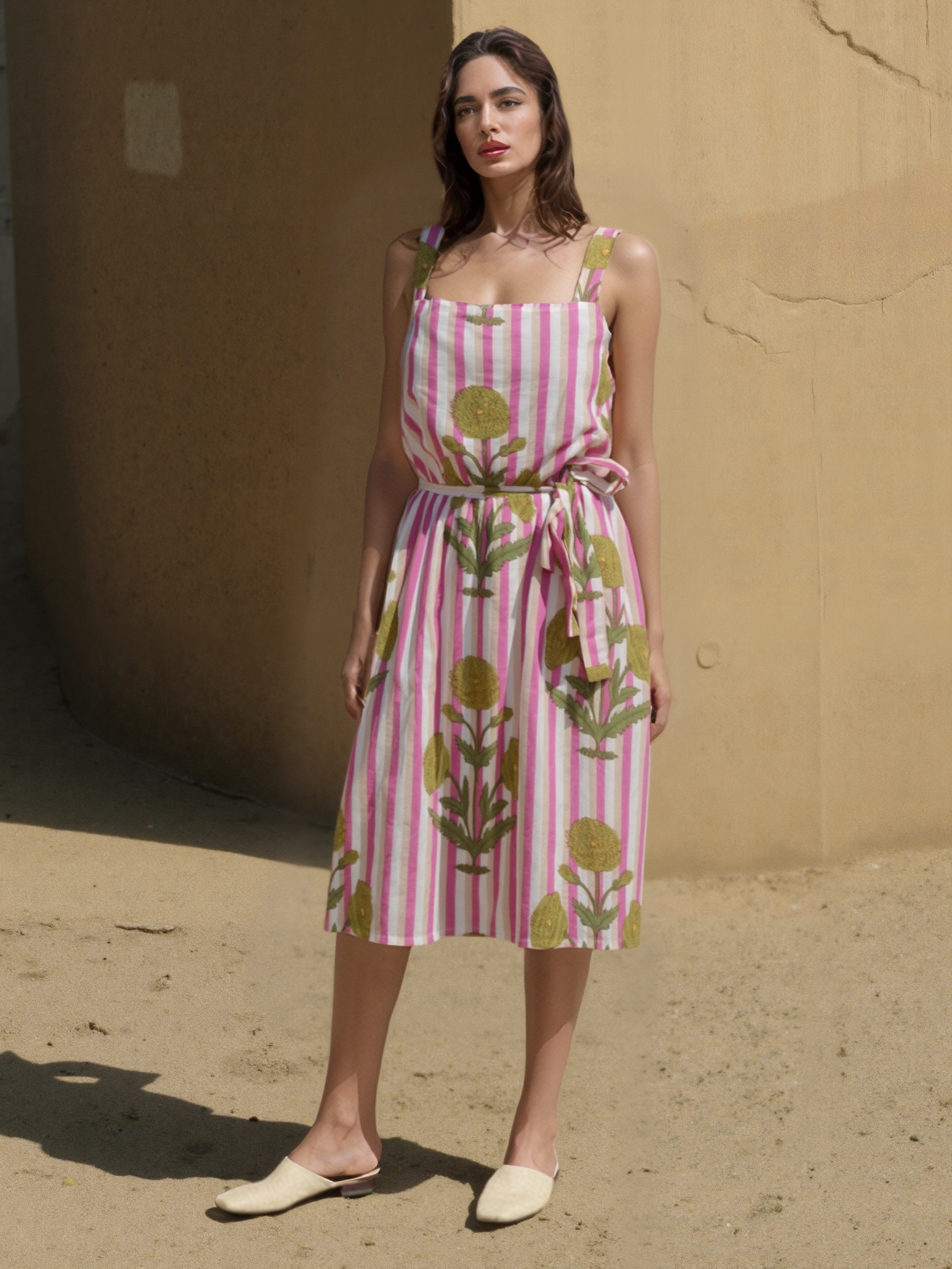 Pink Stripe Buta Dress