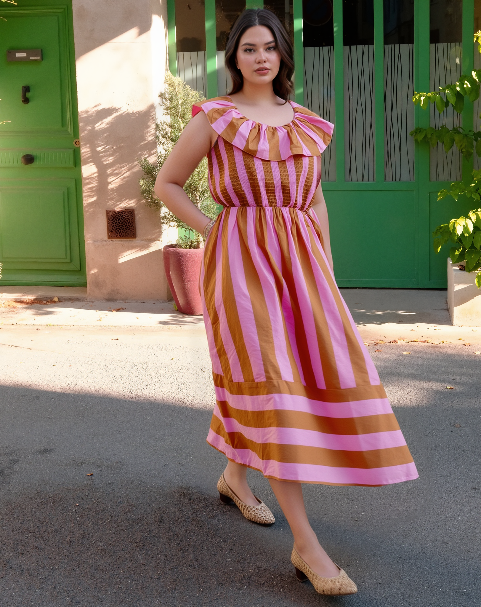Pink-Brown Stripe Dress