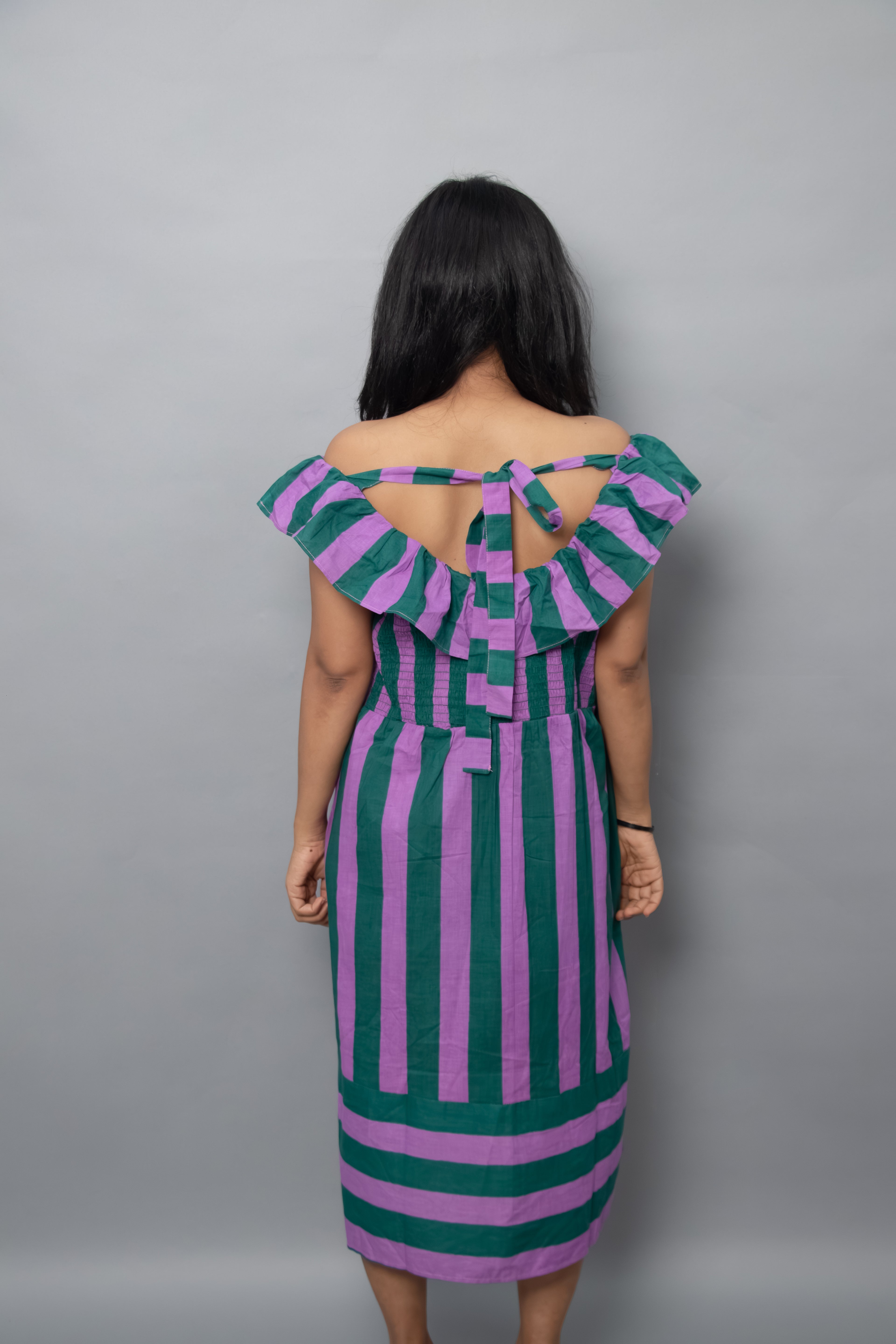Purple-Green Stripe Midi Dress