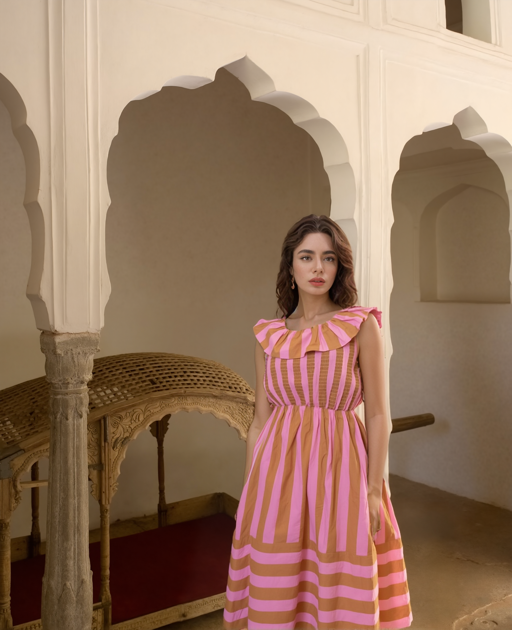 Pink-Brown Stripe Dress