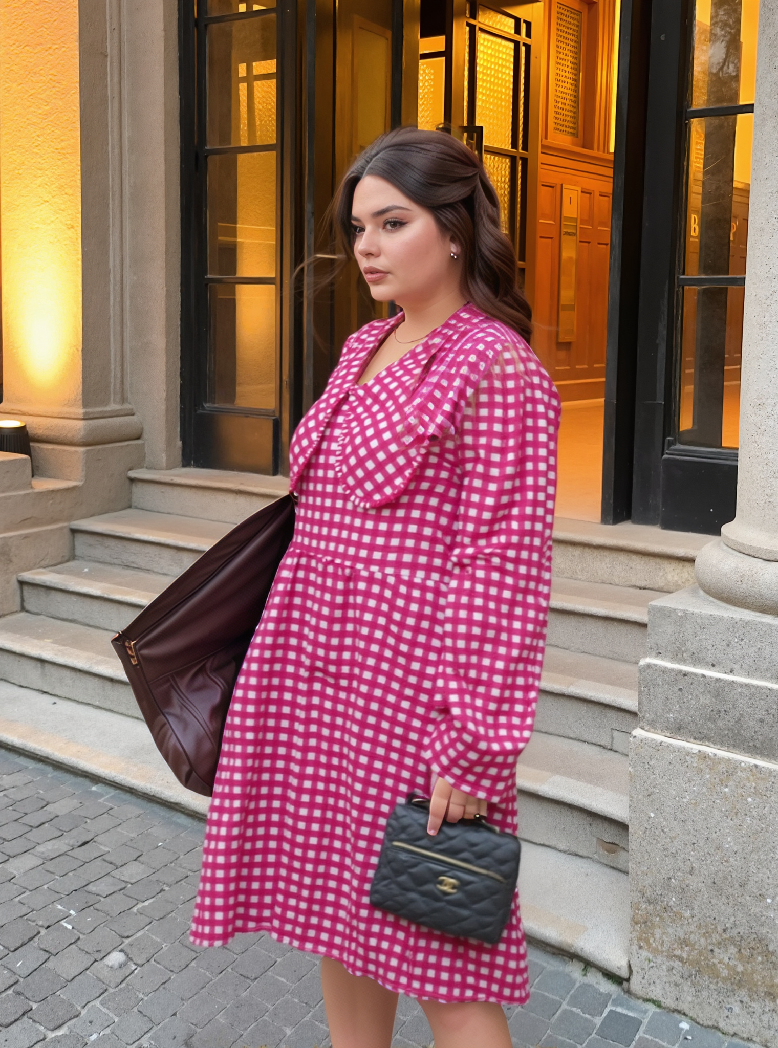 Hot Pink Ruffle Collar Dress