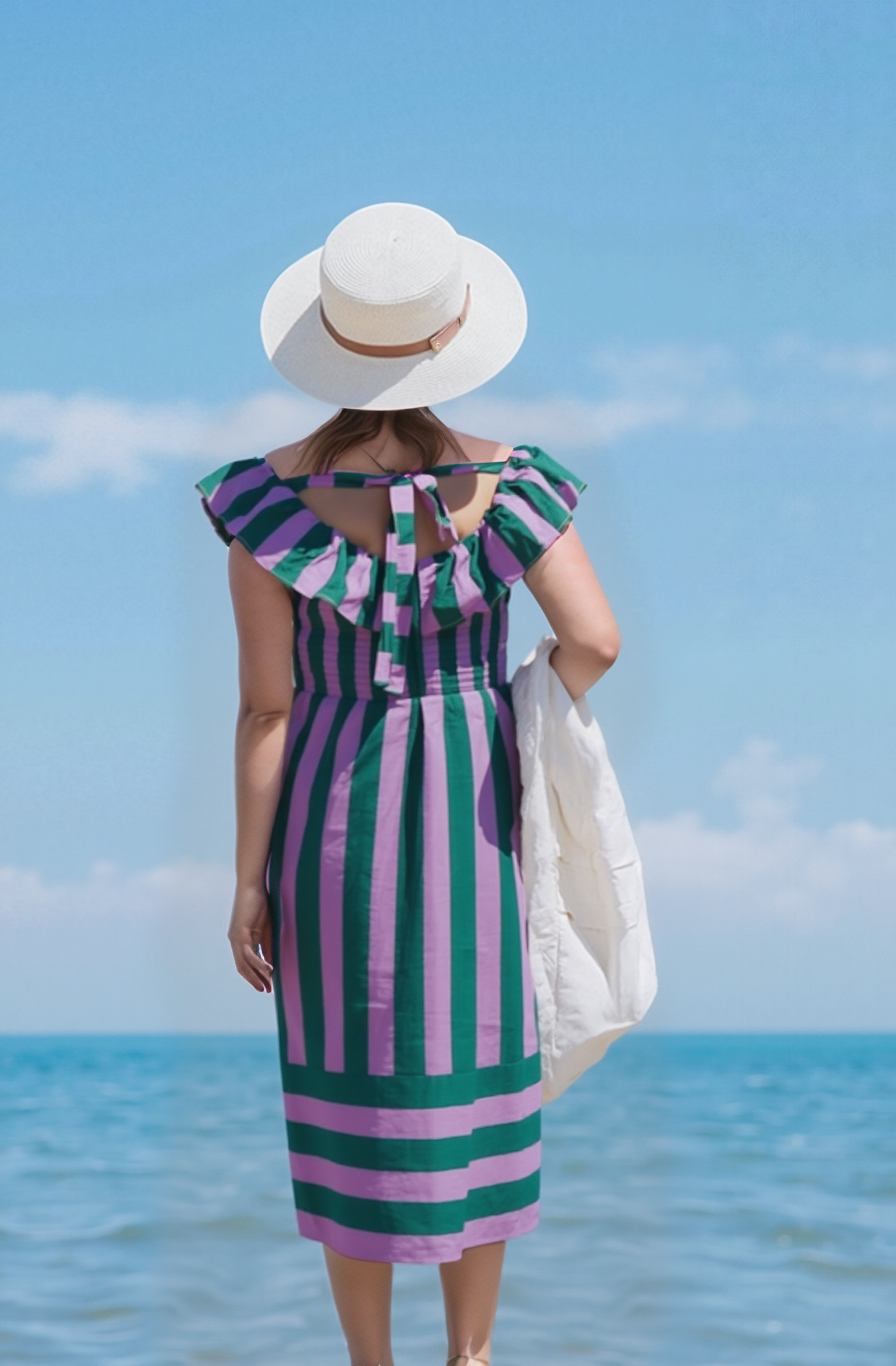 Purple-Green Stripe Midi Dress