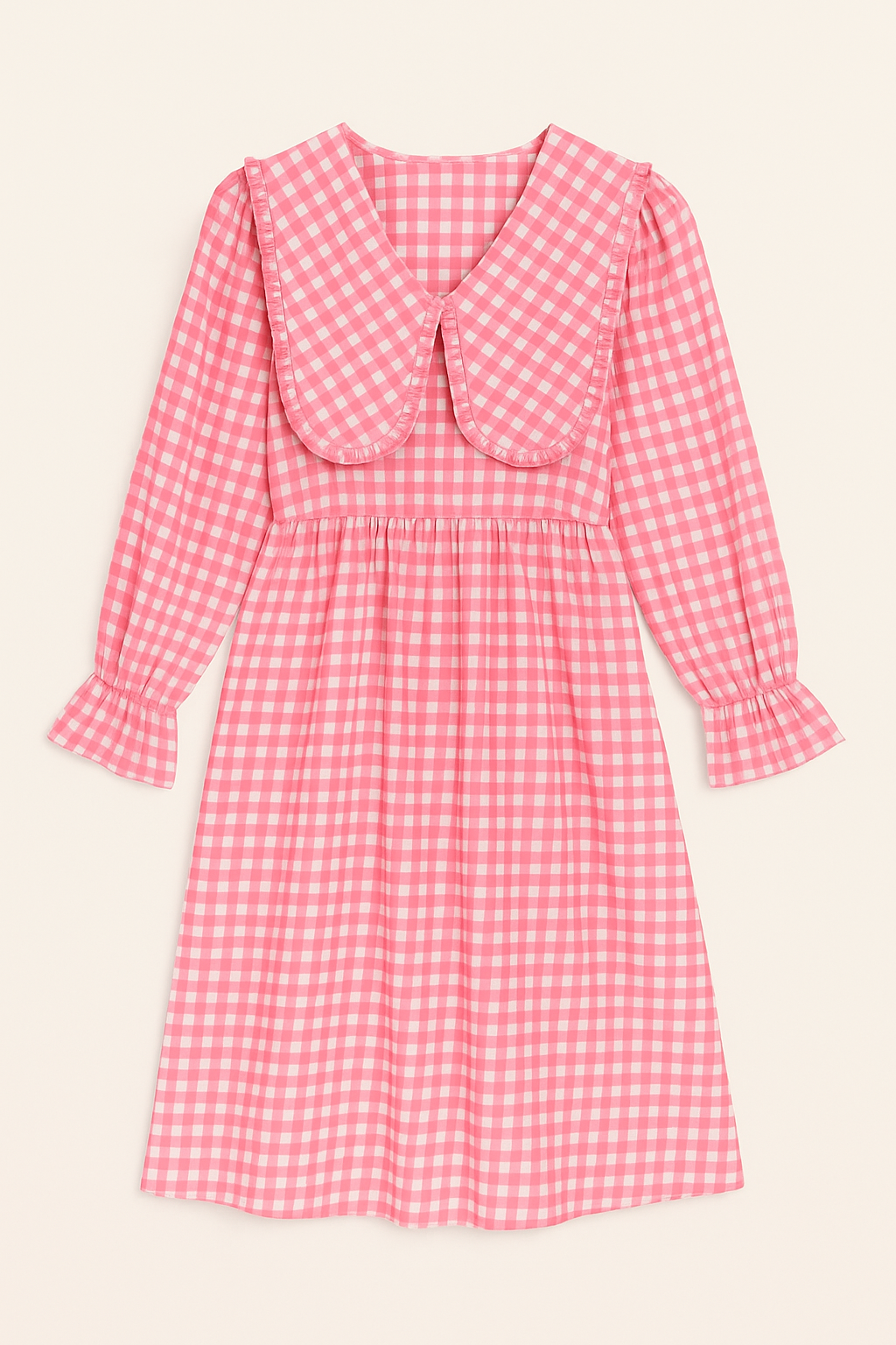 Pink Gingham Ruffle Collar Dress