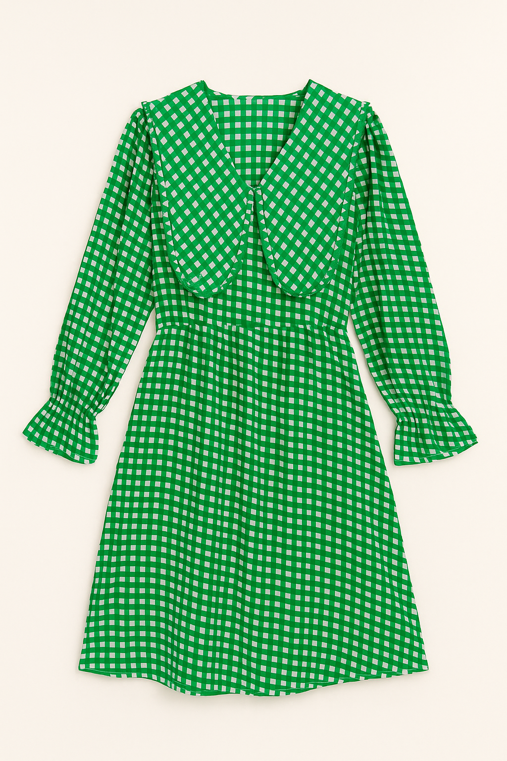 Green Gingham Ruffle Collar Dress