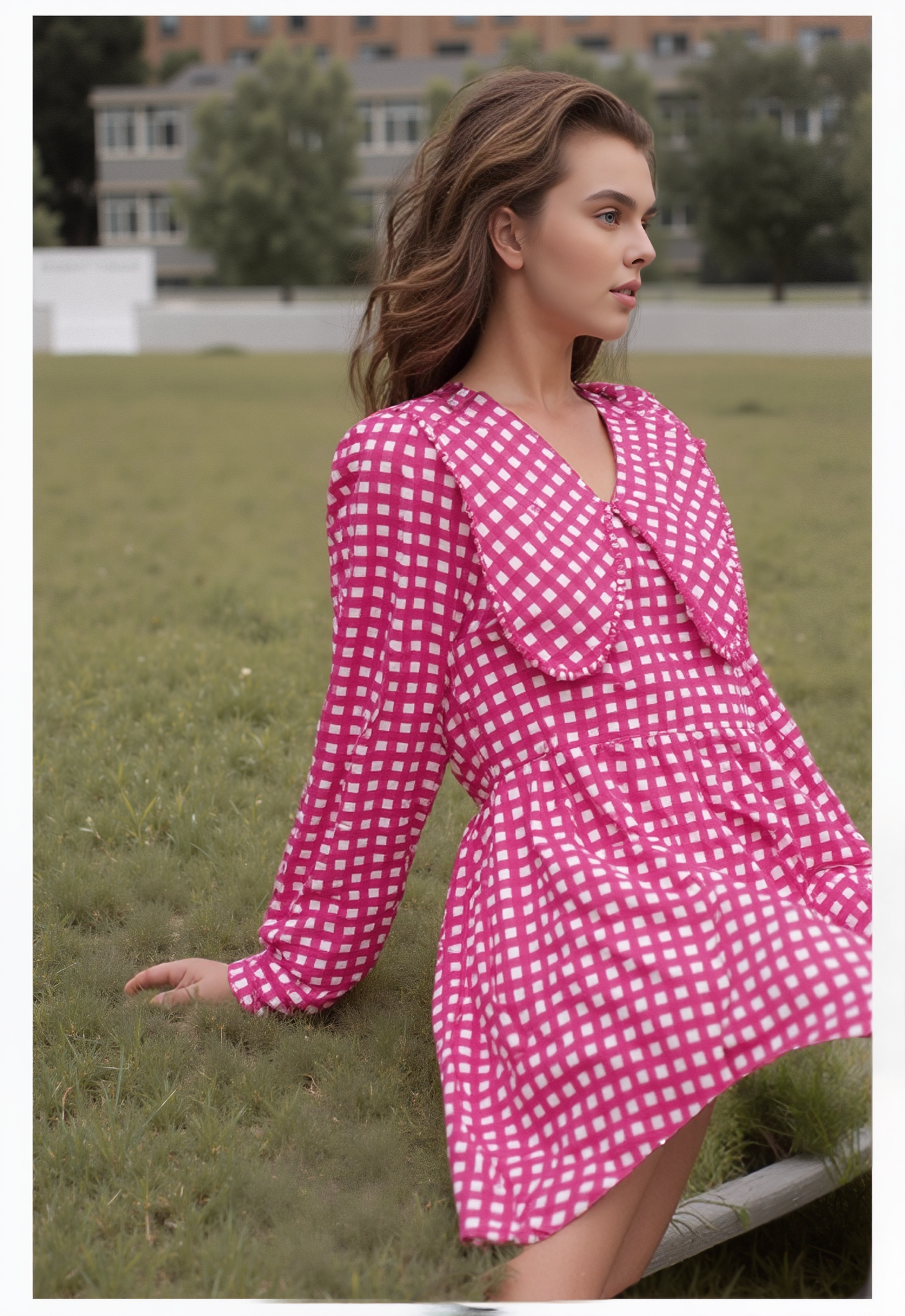 Hot Pink Ruffle Collar Dress